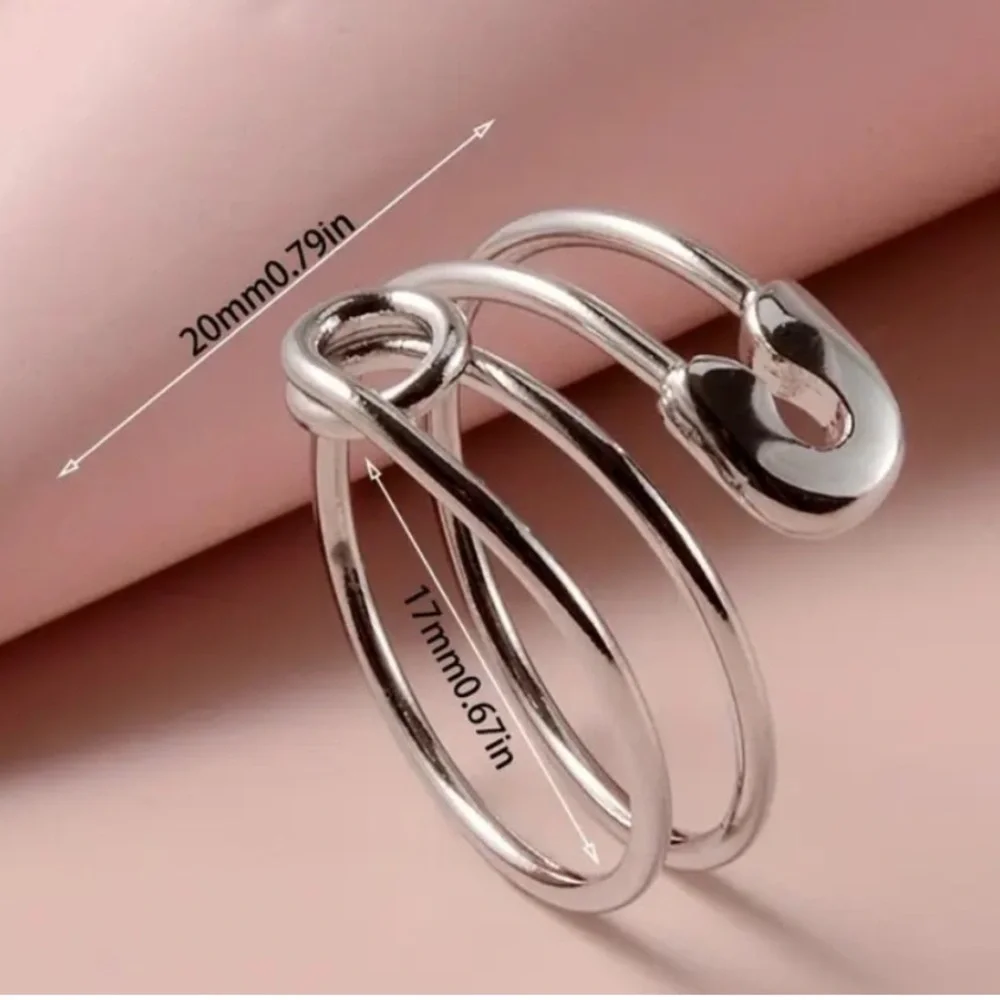 🆕925 Silver Plated “SAFETY PIN” Wrap Ring- Adjustable sizing up to size 9